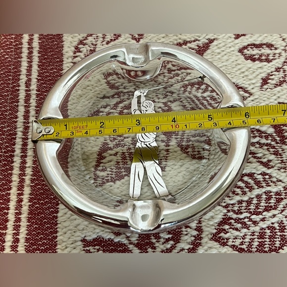 Art Deco Glass Ashtray with Sterling Overlay of a Golfer Swinging a Club - Picture 6 of 7